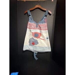 BCBGeneration Mixed Print Babydoll Top Red White Blue Floral Stripe V-Neck Small